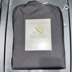 Casaluna Supima Percale Sheet Set Queen Size Dark Gray 250 Thread Count